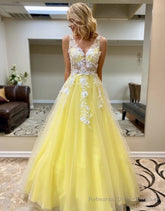 A-Line Floor Length Prom Evening Dress With Appliques